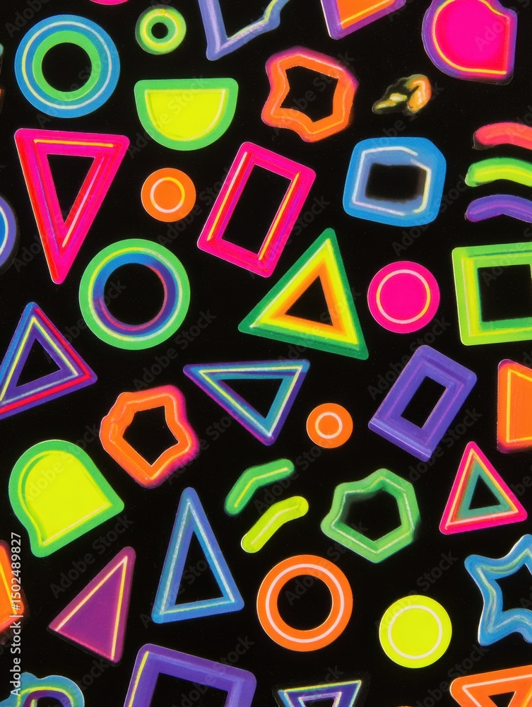 Aufkleber floating bold neon stickers on a black background create a vibrant and playful atmosphere suitable f