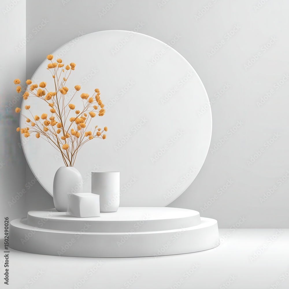 Poster minimal background. podium and white background for product presentation. 3d rendering illustration.