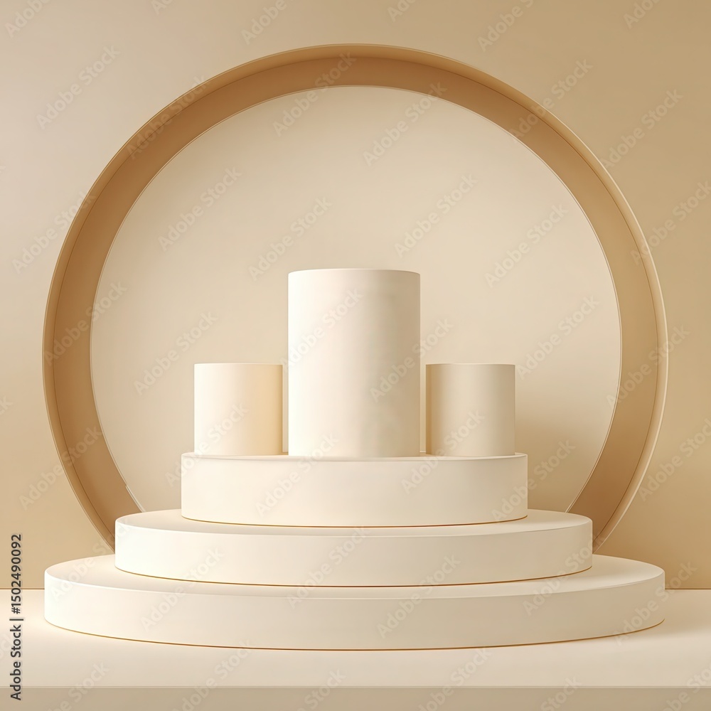 Poster 3d display product beige minimal scene with geometric podium platform. cylinder background vector 3d