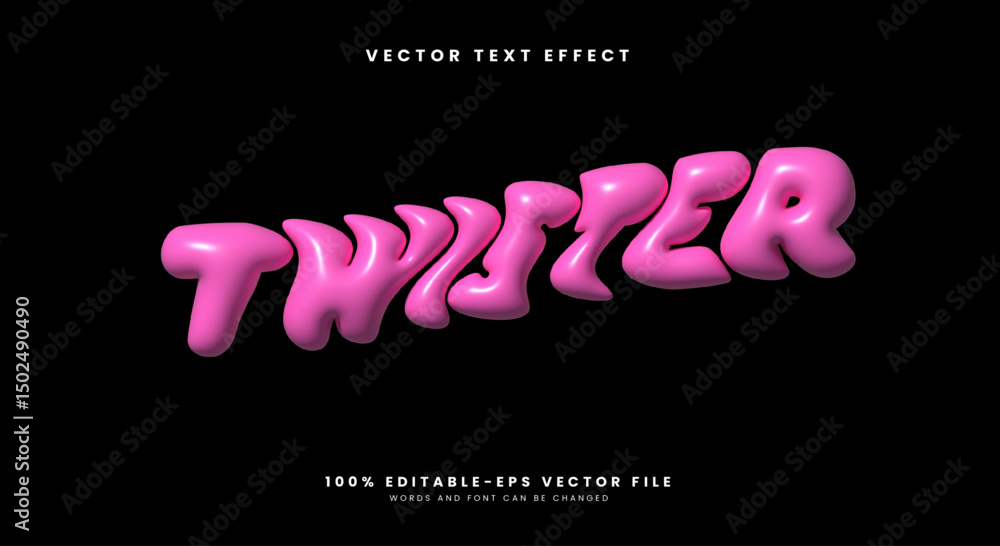 Poster twister inflated style 3d editable text effect template