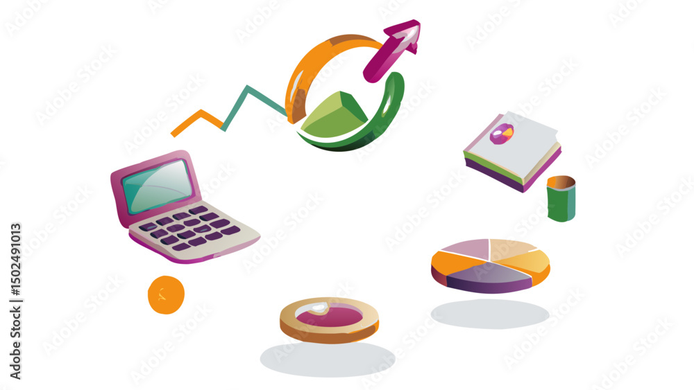 Poster data analysis tools for insightful business growth strategy with colorful vector graphics on dark