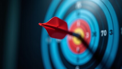 Red Arrow Hitting Bullseye Target Close-up