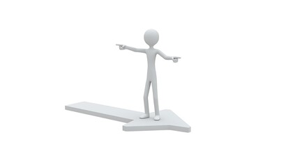 Decision Direction Choice Illustration: Stick Figure Standing on Arrow Pointing Different Ways, Options