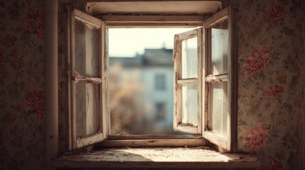 Fototapeta premium Faded window, open to a distant view