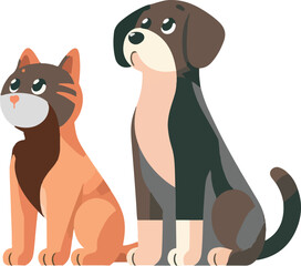 Dog and Cat faithful looking vector art