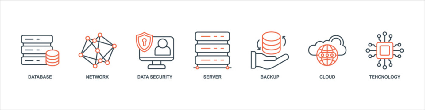 Data Center banner web icon sheet vector illustration concept with icon of database, network, data security, server, backup, cloud, tehcnology