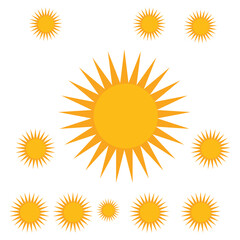 Sun icon set. Yellow sun icons. Shine sun ray set. Sunset icon collection. Yellow sun star icons. Vector illustration