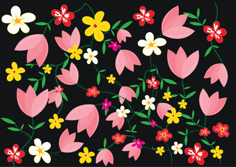 Flower on the Black Background, floral vector, Print, wallpaper, pattern background and Adobe illustrator artwork	