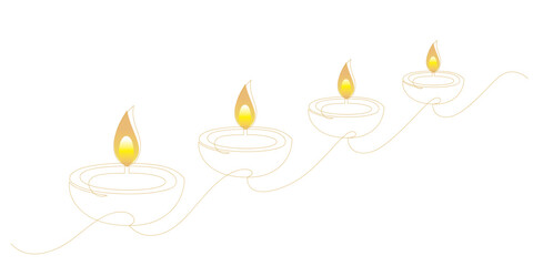 Diwali festival lights continuous line vector illustration. EPS 10