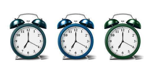 realistic shiny alarm clocks set design template.travel,business and education concept background design clip art vector illustration.