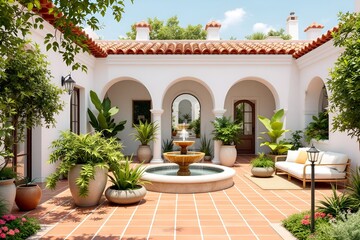 Fototapeta premium Sunny Mediterranean Courtyard Home