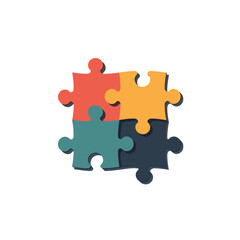Fototapeta premium Colorful Interlocking Puzzle Pieces Forming a Square Illustration, Representing Teamwork and Problem Solving