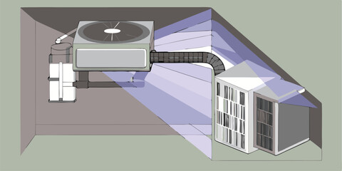 Air conditioning system illustrated isometric view on a white background with scalable vector graphic