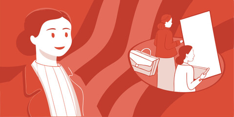 Businesswomen collaboration presentation discussion with briefcase scalable vector eps 10