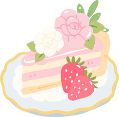 Strawberry Cake Illustration, Sweet Dessert Clipart, Delicious Bakery Art