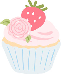 Strawberry Cake Illustration, Sweet Dessert Clipart, Delicious Bakery Art
