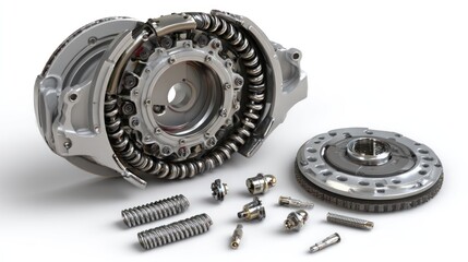 Engine clutch assembly components, disassembled