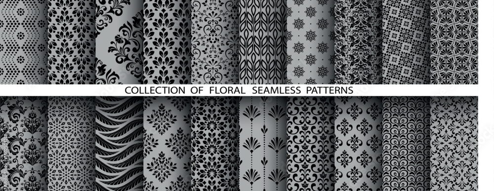 Aufkleber geometric floral set of seamless patterns. gray and black vector backgrounds. damask graphic ornamen