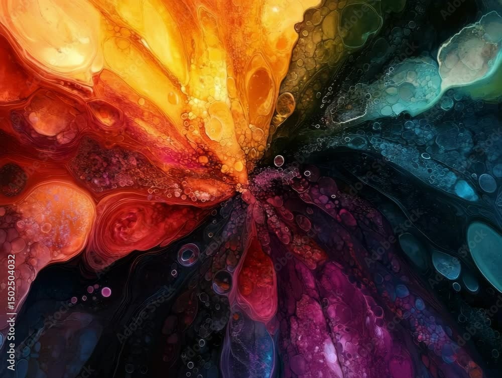 Poster colorful abstract art creation with fluid movement and vibrant patterns in a dynamic artistic proces