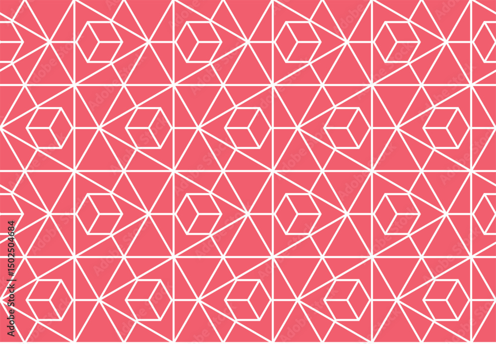 Poster The geometric pattern with lines. Seamless vector background. White and pink texture. Graphic modern pattern. Simple lattice graphic design