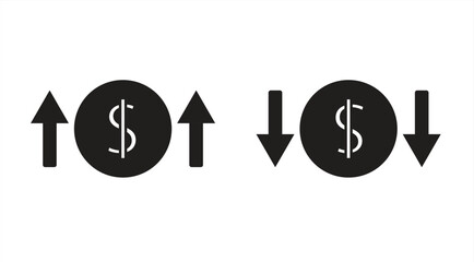 
dollar rise or fall icon, Dollar rise and fall arrow symbol, Profit and loss sign, eps 10 on white background, vector illustration.