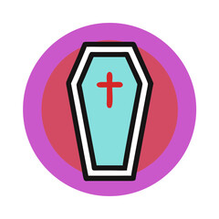 Obraz premium Coffin with a red cross representing death on a vibrant circular background