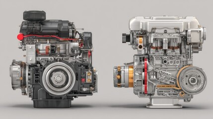 Detailed view of two different engine designs