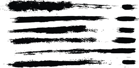 Isolated collection of abstract black paint splashes and brush stroke white background.  All brush strokes are isolated on white background. Grunge backdrop, trendy brush stroke for black ink paint.