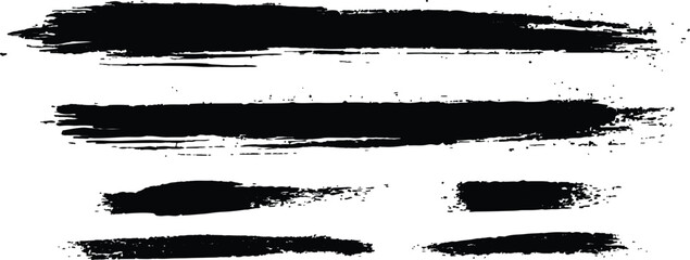 Black paint brush set of grunge black paint brush strokes. All brush strokes are isolated on white background. Set of grunge black ink brush strokes on white background. 