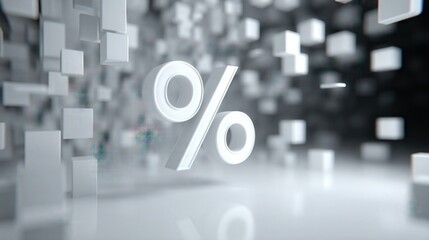 floating percentage symbol in abstract 3D style, white lighting.