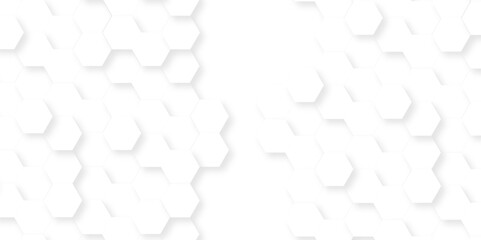 Minimal white hexagonal hexagon modern technology creative emboss light honeycomb polygonal web. abstract geometric science and mosaic tile with template texture background.	