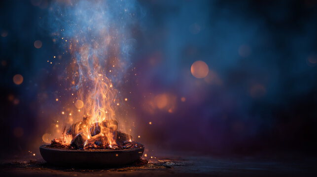 Festival Mahashivratri, sacred fire ritual with incense smoke, Mahashivratri yagna ceremony soft gradient background