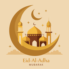  Eid  Mubarak with Mosque, Stars and Lanterns as Background.
