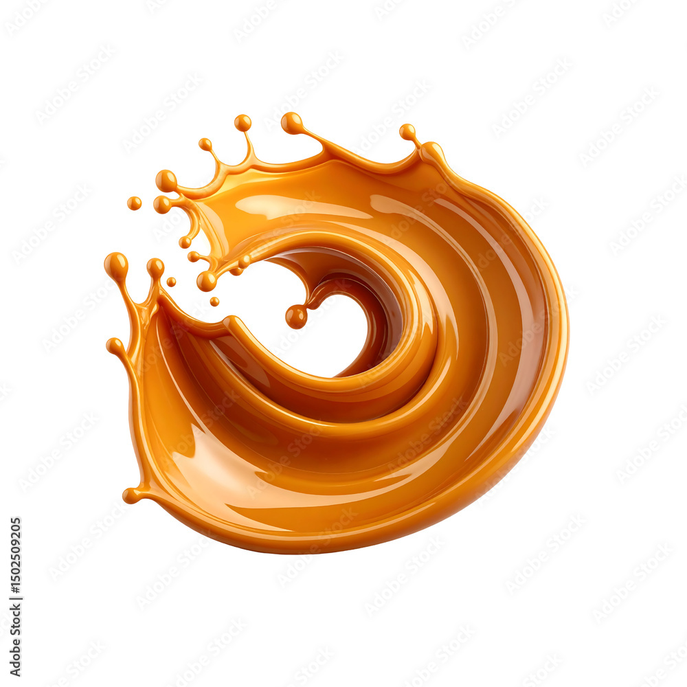 Poster delicious caramel swirl splash abstract background 3d on transparent background