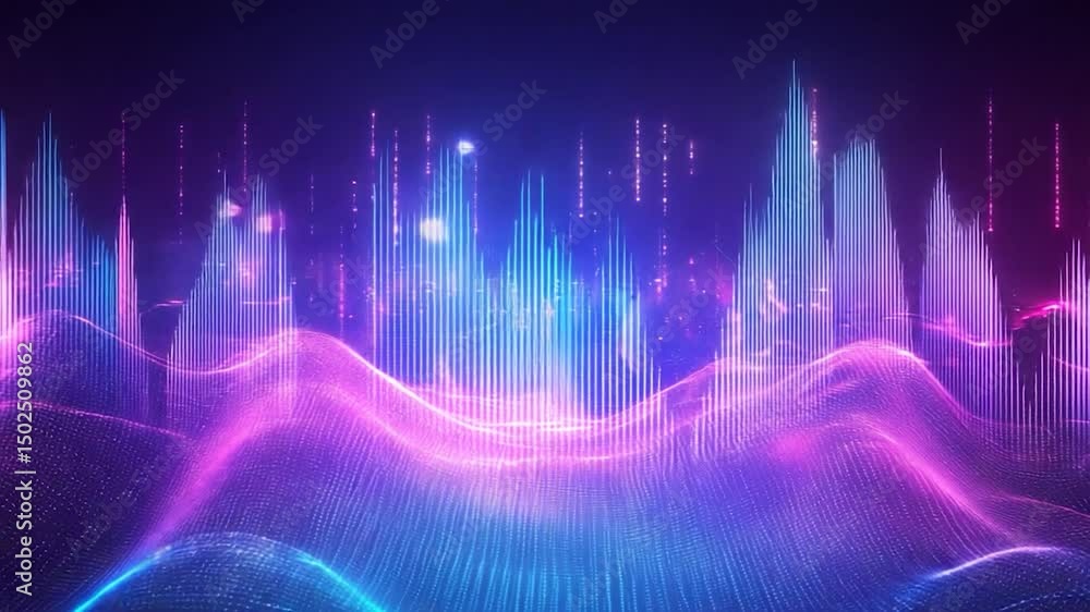 Poster Abstract digital landscape with glowing data visualization.