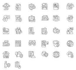 Health insurance icon set collection in line style for claim approval and medical document