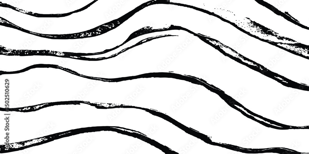 Aufkleber Black wavy horizontal lines isolated white background. Abstract wavy lines on transparent background.  modern black wave line Vector illustration.	