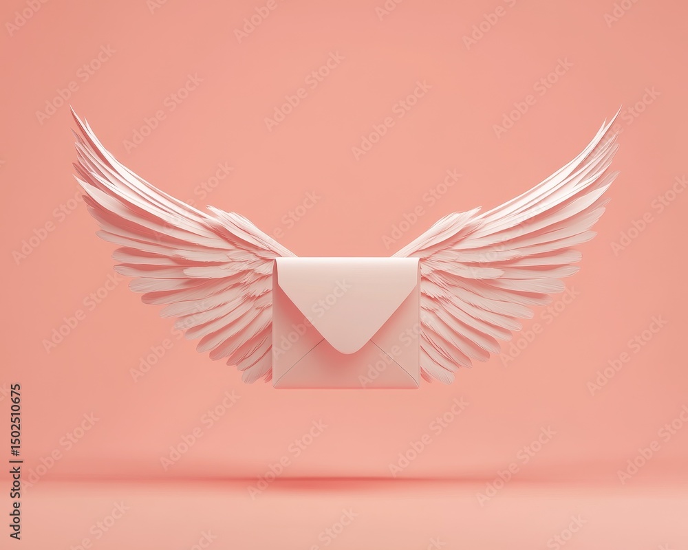Poster three-dimensional flying envelope with wings - digital notification for incoming messages and airmai