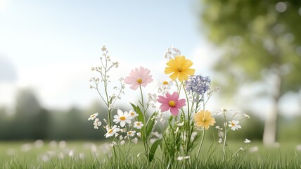 Colorful Wildflowers in a Sunny Meadow with Bokeh Background wildflowers meadow bokeh sunny field ai
