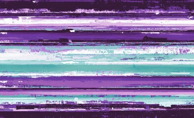 Abstract horizontal stripes of purple, teal, and white, with glitch effects