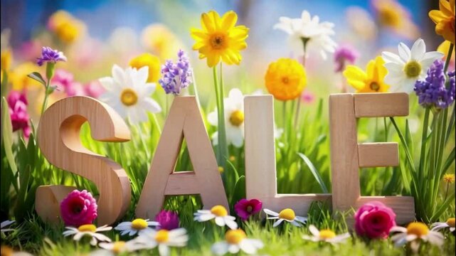 Spring sale poster banner with blooming flowers background template. Design for advertising, voucher, flyers, brochure, cover discount