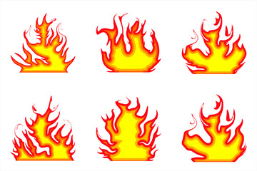 set of Cartoon Flame Icons, Red and Yellow Fire ilustration Collection