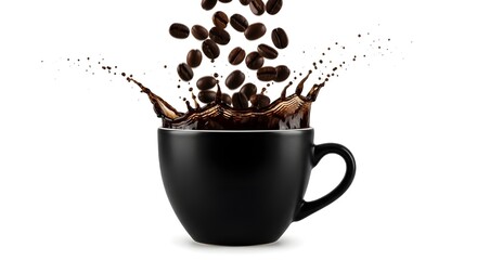 Obraz premium Coffee Beans Splashing into black Cup