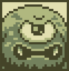 Pixel art one-eyed monster character 8-bit, dead man, 80-s, avatar, angry face, cartoon vector icon, game user, web profile persons, people, social net portrait, minimalistic style. 