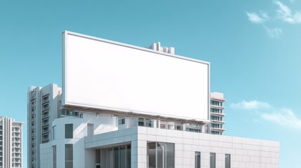 Obraz premium Blank billboard atop a modern building against a clear sky