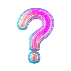 Naklejka premium Holographic Question Mark: A vibrant, iridescent question mark symbol, rendered in a holographic style with a three-dimensional effect and translucent, multi-colored layers.