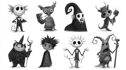 Whimsical Characters in Monochrome Art