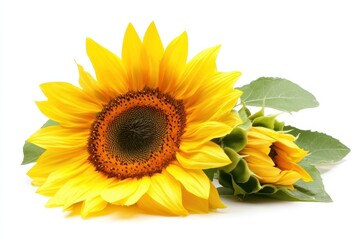 Obraz premium Vivid Sunflower on Crisp White Backdrop - A Floral Composition Celebrating Nature's Beauty
