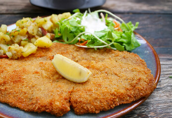 Closeup of a Plate of Golden Brown Crispy and Tender Schnitzel