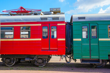 Passenger cars at the station. trains by train, waiting, meeting and seeing off for a trip
